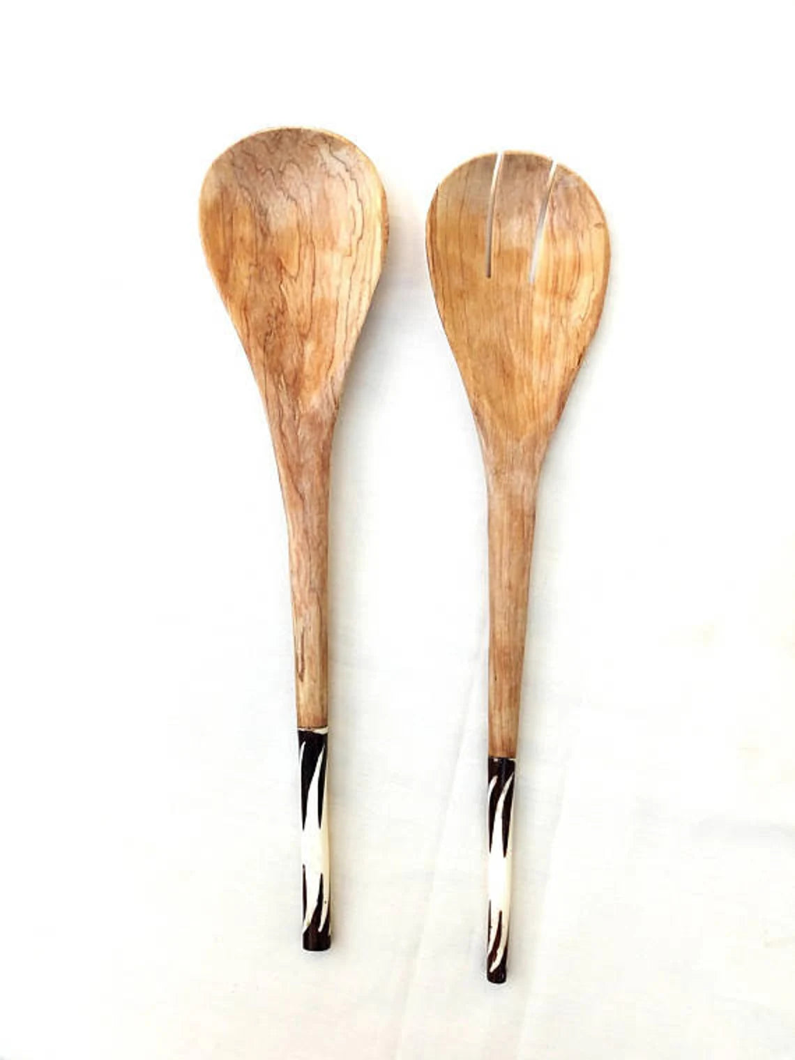 Couverts à salade | Cuillères en bois | Cuillère africaine | Scooper tribal | Conception de zèbre | Bois d'olivier | Modèle de porc-épic