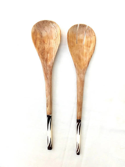 Couverts à salade | Cuillères en bois | Cuillère africaine | Scooper tribal | Conception de zèbre | Bois d'olivier | Modèle de porc-épic