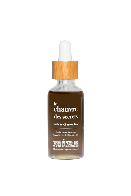 flacon d'huile de chanvre pure et végétale pour le soin du corps